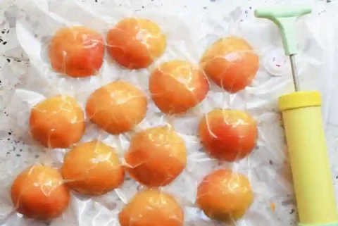 lacto fermented plums in a vacuum bag